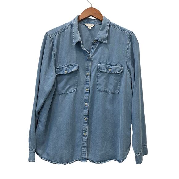 Lucky Brand Chambray Denim Button Down Shirt Size XL Western Classic - Picture 1 of 9